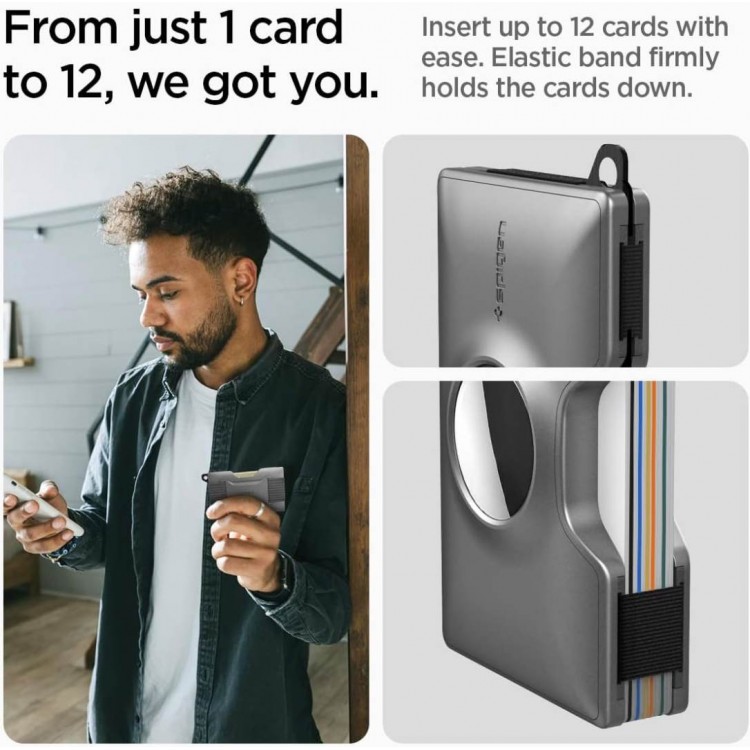 Spigen SGP RFID Wallet S πορτοφόλι κλιπ καρτών με μπρελόκ για Apple AirTag - ΓΡΑΦΙΤΗΣ - AHP04276