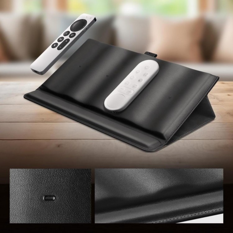 Spigen SGP LD401 Universal δερμάτινη θήκη/οργανωτής για τηλεχειριστήρια Caddy με 4 διαχωριστικά και μαγνητική βάση - ΜΑΥΡΟ - AHP09277