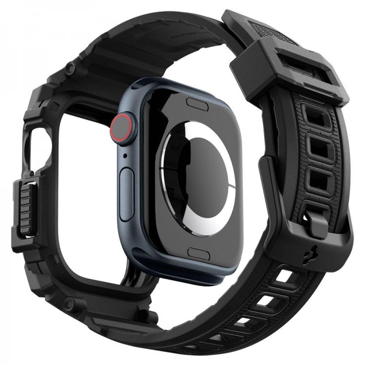 Θήκη Spigen SGP Rugged Armor PRO με λουράκι για Apple Watch series 10 - 42mm - ΜΑΤ ΜΑΥΡΟ - ACS08591