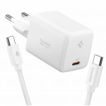 Spigen SGP Φορτιστής οικιακός 45W Essential EE451EU GaN Fast USB-C PD 3.0 PPS με καλώδιο USB-C 100W 1μ. - ΛΕΥΚΟ - ACH09473