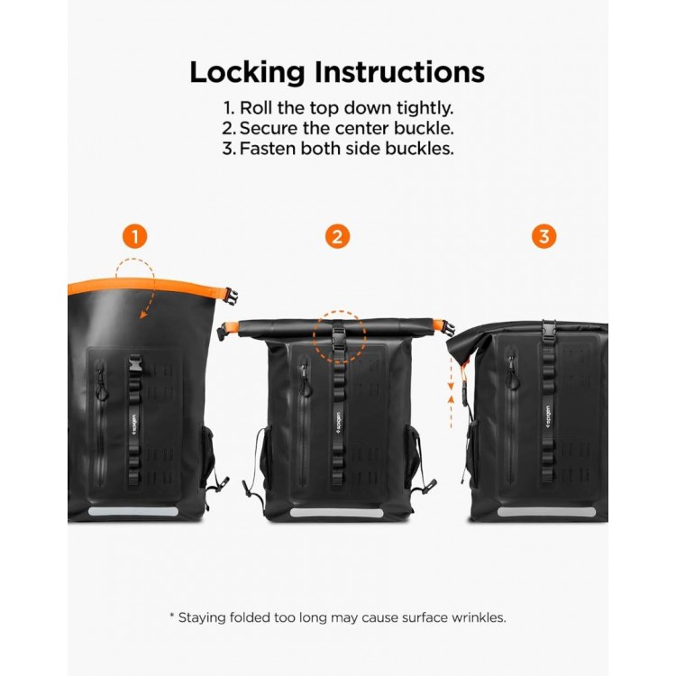 Case Spigen SGP A650 Aqua Shield Rolltop Αδιάβροχη τσάντα Laptop εως 16" , Backpack 35λτ. - ΜΑΥΡΟ - AMP04523