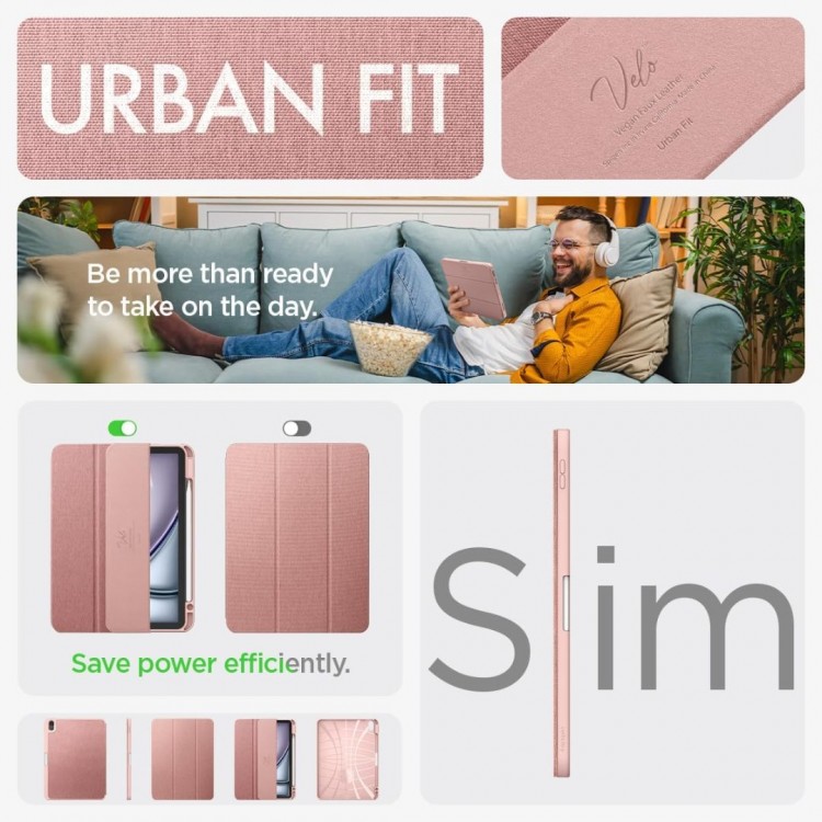 Θήκη SPIGEN SGP URBAN FIT FOLIO για Apple iPad Air 11 2024, 6ης Γενιάς, με θέση για Pencil - ΡΟΖ gold - ACS07756