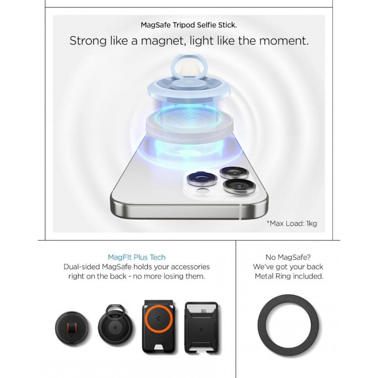 Spigen SGP One Push MAGSAFE+ Auto Opening ΑΣΥΡΜΑΤΟ Selfie Stick Bluetooth Remote ΤΡΙΠΟΔΑΣ 360 - DUNE ΜΠΕΖ - AMP09535