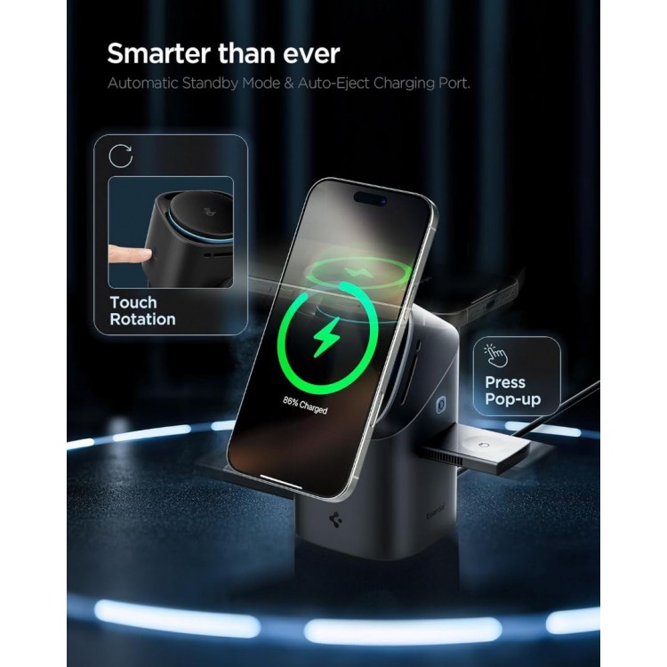 SPIGEN SGP ESSENTIAL EF223MS 3-σε-11 QI2 MagSafe ROTARY Mαγνητική Βάση Ασύρματης Φόρτισης για Αpple iPhone, Apple Watch Series, Airpods 15W - ΜΑΥΡΟ - ACH09542