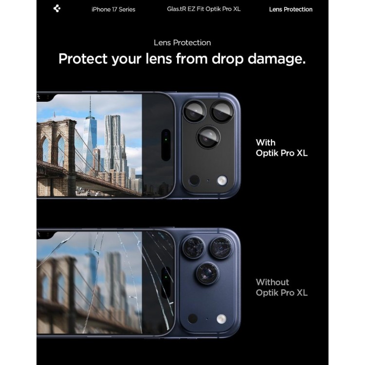 SPIGEN SGP Glas.tR Optik Pro XL EZ FIT CAMERA PROTECTOR Γυαλί προστασίας ΠΛΑΙΣΙΟΥ ΦΑΚΩΝ 9H για CAMERA LENS για Apple iPhone 17 Pro Max 6.9 5G 2025 - ΜΑΥΡΟ - AGL10649