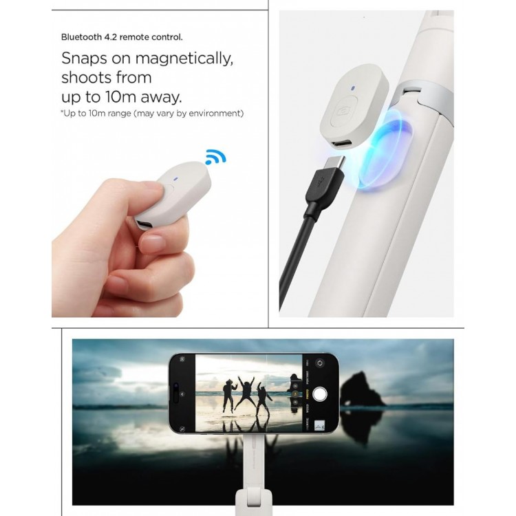 Spigen SGP One Push MAGSAFE+ Auto Opening ΑΣΥΡΜΑΤΟ Selfie Stick Bluetooth Remote ΤΡΙΠΟΔΑΣ 360 - DUNE ΜΠΕΖ - AMP09535