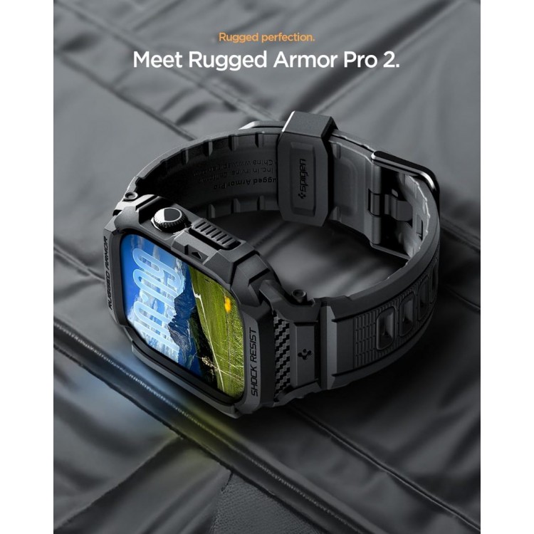 Θήκη Spigen SGP Rugged Armor PRO 2 με λουράκι για Apple Watch series 10/11 - 46mm - ΜΑΥΡΟ - ACS10503