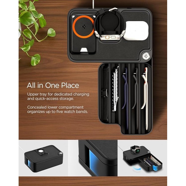 Spigen SGP Επιτραπέζια βάση Organizer για Apple Watch Band S340 με λειτουργία φόρτισης, 90° σύστημα περιστροφής & αποθηκευτικούς χώρους - ΜΑΥΡΟ - AMP07602