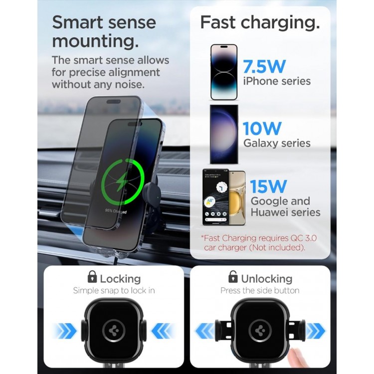 Spigen SGP OneTap AirVent Universal Βάση αυτοκινήτου με λειτουργία φόρτισης Qi 15W για Smartphones AirVent UTS12W - ACP01279 - ΜΑΥΡΟ