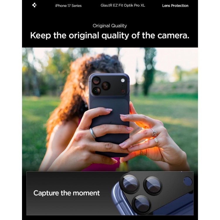 SPIGEN SGP Glas.tR Optik Pro XL EZ FIT CAMERA PROTECTOR Γυαλί προστασίας ΠΛΑΙΣΙΟΥ ΦΑΚΩΝ 9H για CAMERA LENS για Apple iPhone 17 6.3/ iPhone 17 Pro 6.3 5G 2025 - ΜΑΥΡΟ - AGL10644