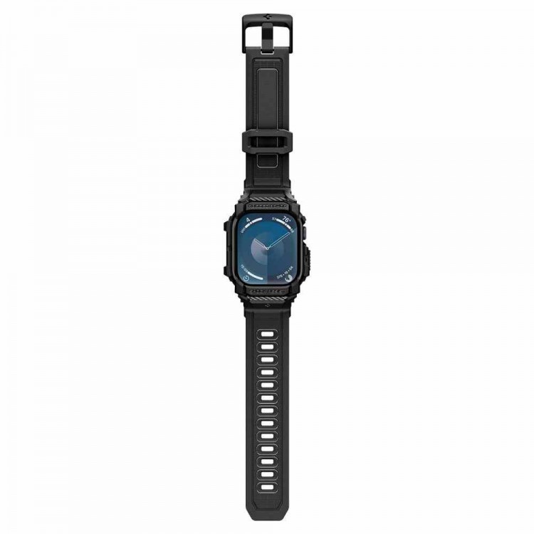 Θήκη Spigen SGP Rugged Armor PRO με λουράκι για Apple Watch series 10 - 42mm - ΜΑΤ ΜΑΥΡΟ - ACS08591