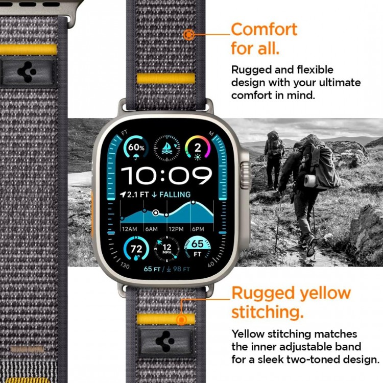 Spigen SGP ATHLEX AIR Band / λουράκι για Apple Watch series Ultra 2/1 49mm, Series 10 46mm και Series 9/8/7/6/5/4/SE 45mm, 44mm - ACTIVE ΓΚΡΙ - AMP09034