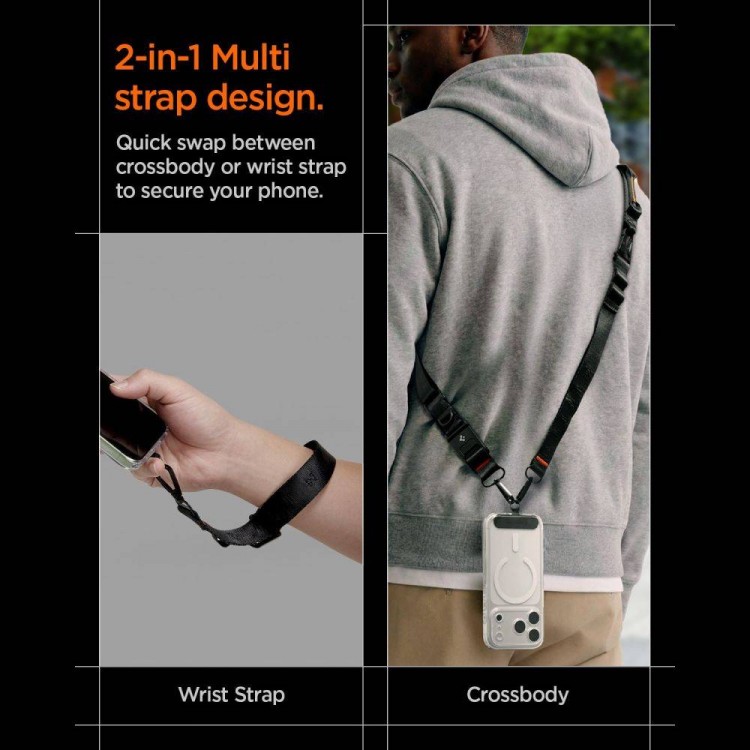 Spigen SGP Universal Crossbody Lanyard Λουράκι (Strap 1P + Connector 2P) DA30M,  LANYARD STRAP CROSSBODY για θήκη - ΜΑΥΡΟ - AFA10616