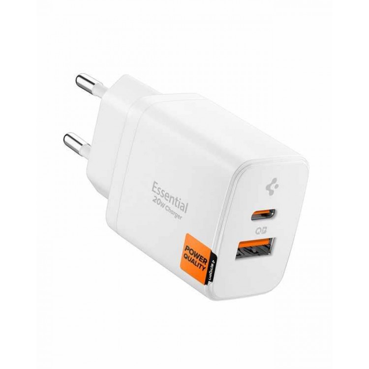 Spigen SGP Φορτιστής οικιακός Essential EE202EU 1XUSB-C,1XUSB-A, 20W - ΛΕΥΚΟ - ACH08704