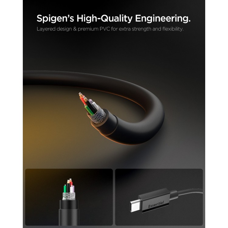 Spigen SGP ArcWire Essential EB6020CC ΚΑΛΩΔΙΟ 60W USB-C σε USB-C , 2.0M - ACA08720 - ΜΑΥΡΟ