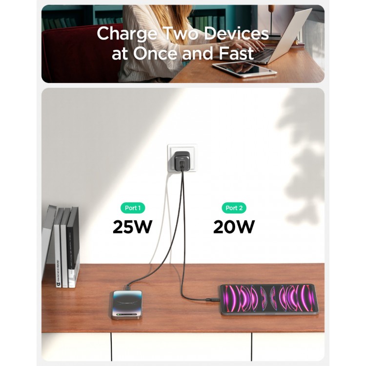 Spigen SGP Oικιακός Φορτιστής 45W ArcStation Pro, GaN III, 2XUSB-C PD 3.0 PPS 45W, Total 45W - ΜΑΥΡΟ - ACH05154