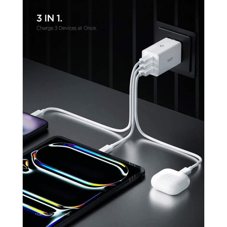Spigen SGP Φορτιστής οικιακός PPS Fast Charger, PD 3.0 , ArcStation Essential EE673EU GaNFast 2xUSB-C PD, 1xUSB-A, 67W - ΛΕΥΚΟ - ACH08710