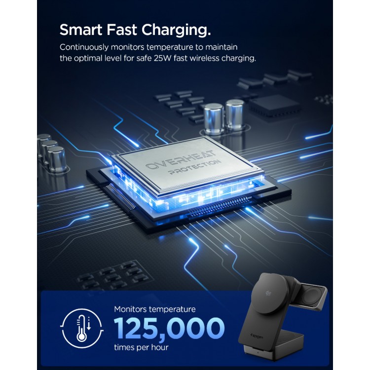 SPIGEN SGP ESSENTIAL EF323MQ 3-in-1+C QI2.2 25W MagSafe Magnetic wireless charging station-base for Αpple iPhone, Apple Watch Series, Airpods - ΜΑΥΡΟ - ACH10398