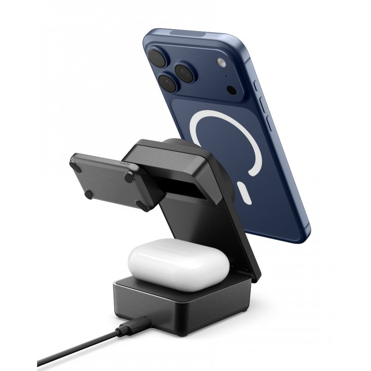 SPIGEN SGP ESSENTIAL EF323MQ 3-in-1+C QI2.2 25W MagSafe Magnetic wireless charging station-base for Αpple iPhone, Apple Watch Series, Airpods - ΜΑΥΡΟ - ACH10398