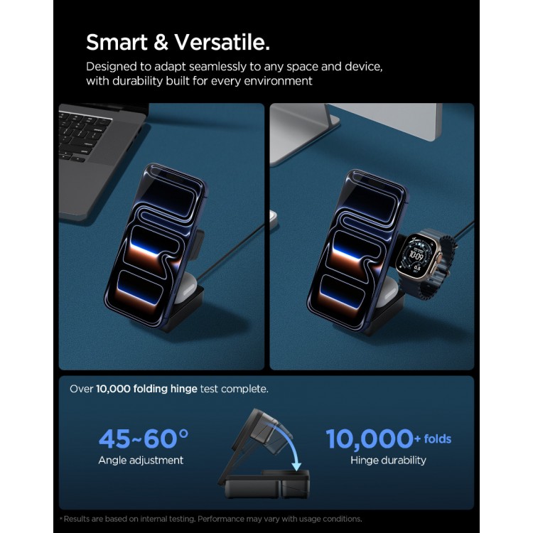 SPIGEN SGP ESSENTIAL EF323MQ 3-in-1+C QI2.2 25W MagSafe Magnetic wireless charging station-base for Αpple iPhone, Apple Watch Series, Airpods - ΜΑΥΡΟ - ACH10398