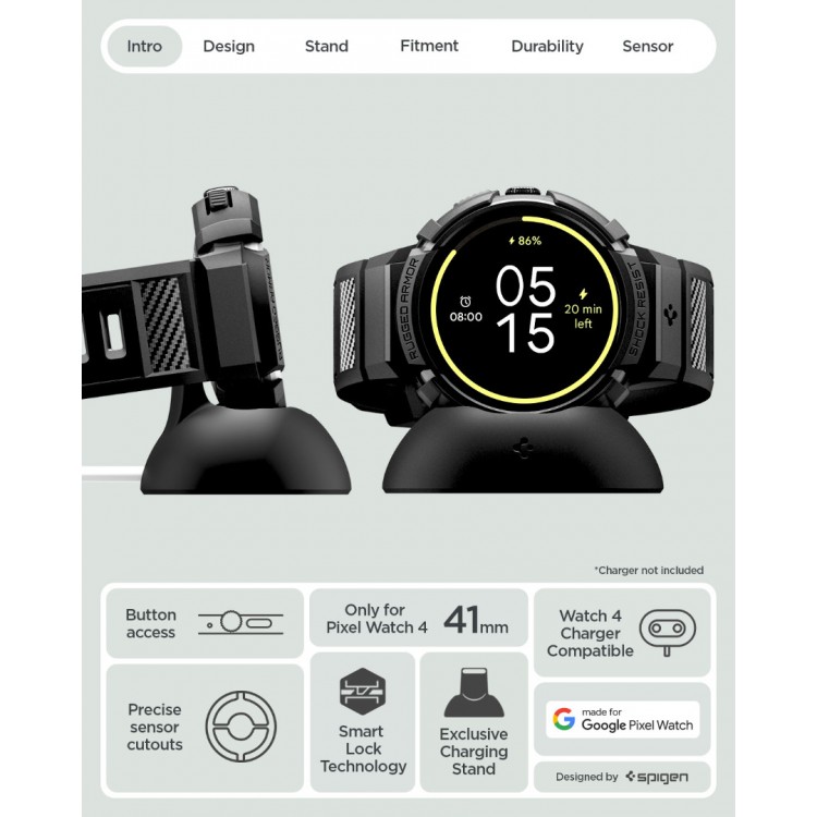 Θήκη Spigen SGP Rugged Armor PRO με λουράκι για Google Pixel Watch 4 41mm (2025) - ΜΑΥΡΟ - ACS09484
