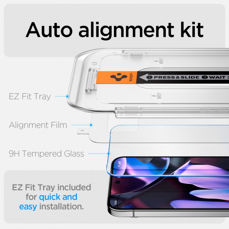 Spigen SGP Γυαλί προστασίας GLAS.tR ”EZ FIT” 2-PACK SLIM FC για Google Pixel 9 Pro/Pixel 9 , 2 TEM - ΔΙΑΦΑΝΟ - AGL08442