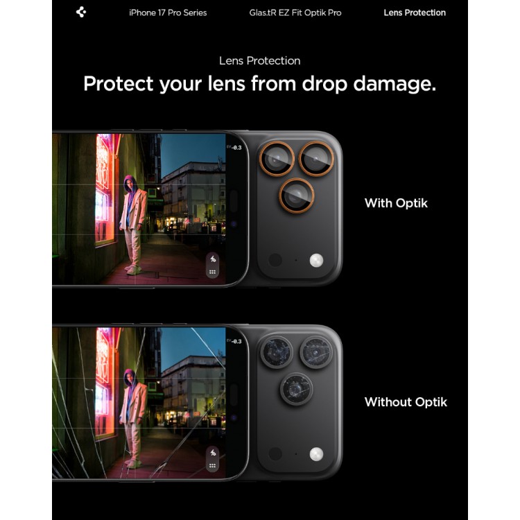 SPIGEN SGP OPTIK.TR EZ FIT CAMERA PROTECTOR Γυαλί προστασίας ΦΑΚΩΝ 9H για CAMERA LENS για Apple IPHONE 17/16/15/14 Pro & iPhone 17/16/15/14 Pro Max - ΠΟΡΤΟΚΑΛΙ - AGL10123 - 2-TEM