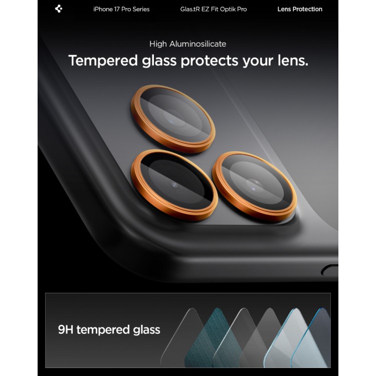 SPIGEN SGP OPTIK.TR EZ FIT CAMERA PROTECTOR Γυαλί προστασίας ΦΑΚΩΝ 9H για CAMERA LENS για Apple IPHONE 17/16/15/14 Pro & iPhone 17/16/15/14 Pro Max - ΠΟΡΤΟΚΑΛΙ - AGL10123 - 2-TEM