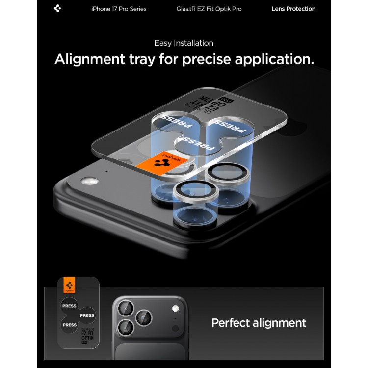 SPIGEN SGP OPTIK.TR EZ FIT CAMERA PROTECTOR Γυαλί προστασίας ΦΑΚΩΝ 9H για CAMERA LENS για Apple IPHONE 17/16/15/14 Pro & iPhone 17/16/15/14 Pro Max - ΑΣΗΜΙ - AGL10124 - 2-TEM