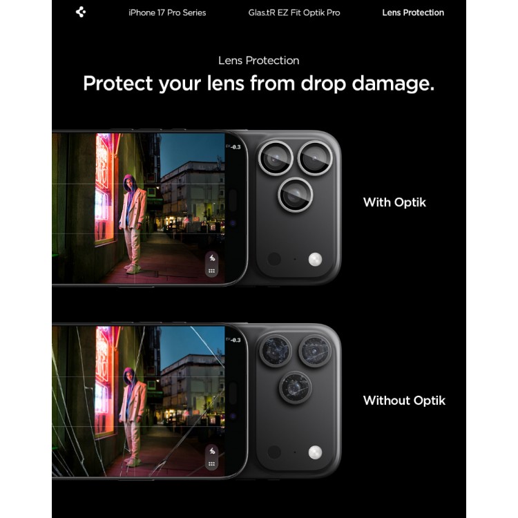 SPIGEN SGP OPTIK.TR EZ FIT CAMERA PROTECTOR Γυαλί προστασίας ΦΑΚΩΝ 9H για CAMERA LENS για Apple IPHONE 17/16/15/14 Pro & iPhone 17/16/15/14 Pro Max - ΑΣΗΜΙ - AGL10124 - 2-TEM