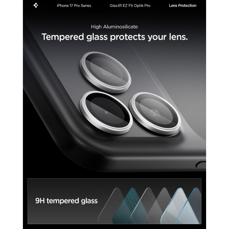 SPIGEN SGP OPTIK.TR EZ FIT CAMERA PROTECTOR Γυαλί προστασίας ΦΑΚΩΝ 9H για CAMERA LENS για Apple IPHONE 17/16/15/14 Pro & iPhone 17/16/15/14 Pro Max - ΑΣΗΜΙ - AGL10124 - 2-TEM