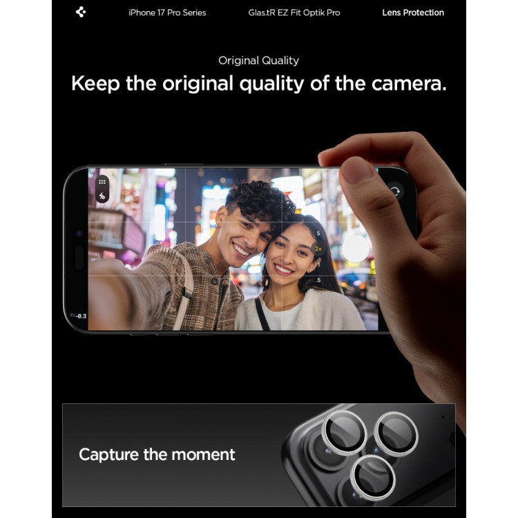 SPIGEN SGP OPTIK.TR EZ FIT CAMERA PROTECTOR Γυαλί προστασίας ΦΑΚΩΝ 9H για CAMERA LENS για Apple IPHONE 17/16/15/14 Pro & iPhone 17/16/15/14 Pro Max - ΑΣΗΜΙ - AGL10124 - 2-TEM