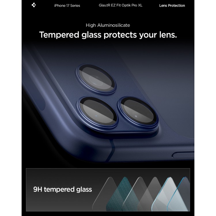 SPIGEN SGP Glas.tR Optik Pro XL EZ FIT CAMERA PROTECTOR Γυαλί προστασίας ΠΛΑΙΣΙΟΥ ΦΑΚΩΝ 9H για CAMERA LENS για Apple iPhone 17 6.3/ iPhone 17 Pro 6.3 5G 2025 - ΜΠΛΕ - AGL10646