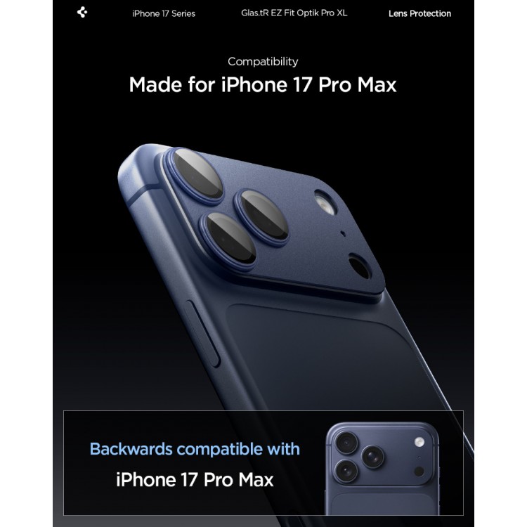 SPIGEN SGP Glas.tR Optik Pro XL EZ FIT CAMERA PROTECTOR Γυαλί προστασίας ΠΛΑΙΣΙΟΥ ΦΑΚΩΝ 9H για CAMERA LENS για Apple iPhone 17 Pro Max 6.9 5G 2025 - ΜΠΛΕ - AGL10651