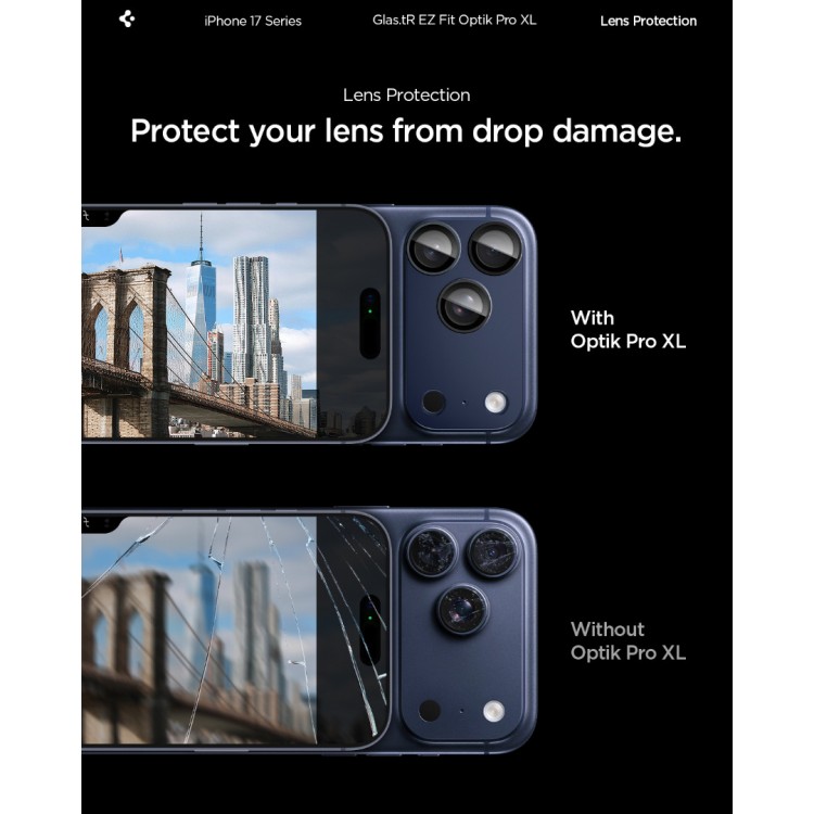 SPIGEN SGP Glas.tR Optik Pro XL EZ FIT CAMERA PROTECTOR Γυαλί προστασίας ΠΛΑΙΣΙΟΥ ΦΑΚΩΝ 9H για CAMERA LENS για Apple iPhone 17 Pro Max 6.9 5G 2025 - ΜΠΛΕ - AGL10651