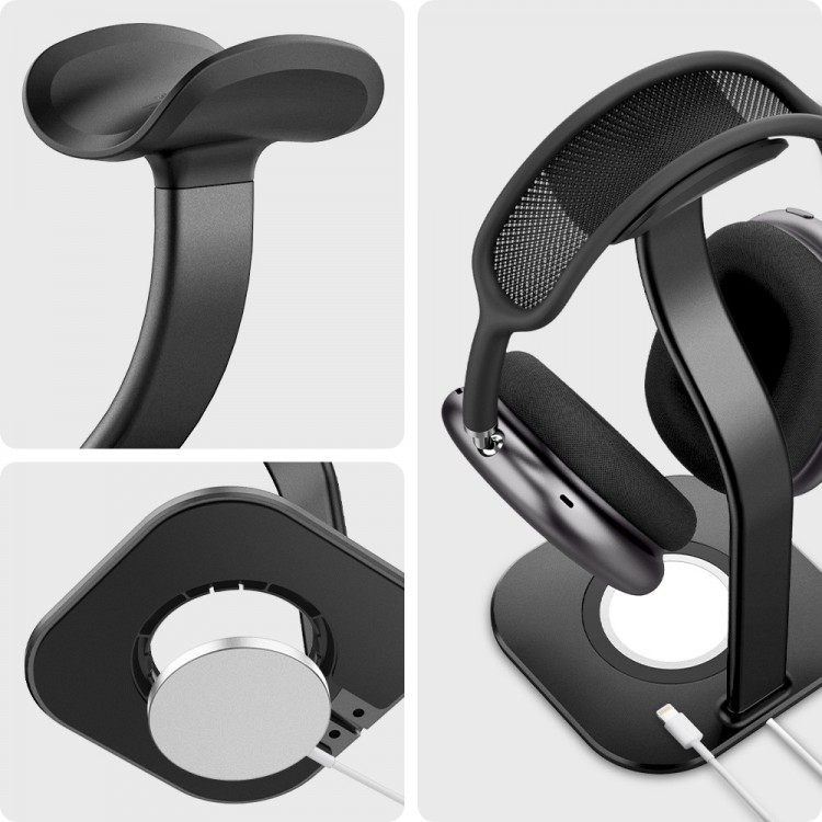 Spigen SGP Aluminum S380 2-σε-1 Επιτραπέζια Βάση Φόρτισης ακουστικών για Apple AirPods Max , με ΥΠΟΔΟΧΗ για ασύρματο φορτιστή - ΜΑΥΡΟ - AMP02818