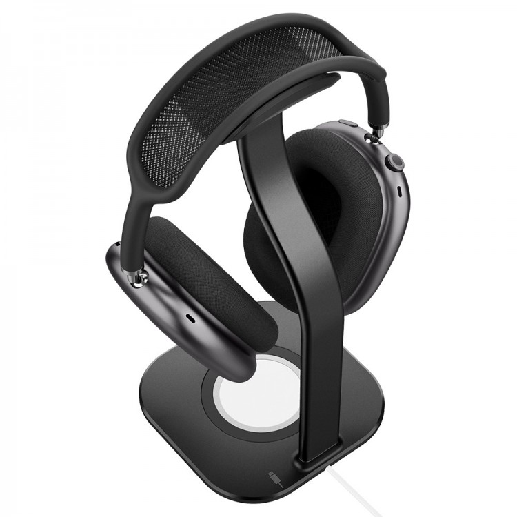Spigen SGP Aluminum S380 2-σε-1 Επιτραπέζια Βάση Φόρτισης ακουστικών για Apple AirPods Max , με ΥΠΟΔΟΧΗ για ασύρματο φορτιστή - ΜΑΥΡΟ - AMP02818