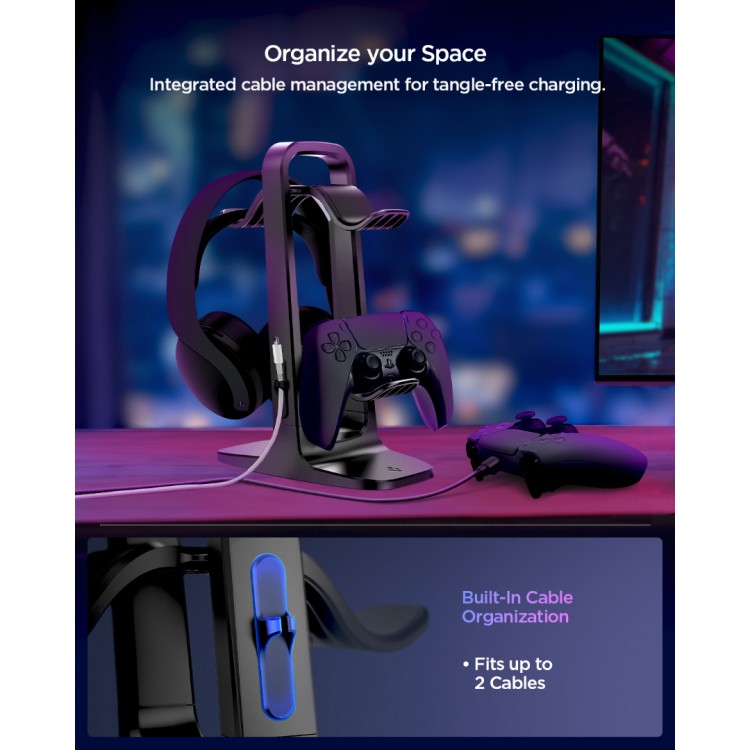 Spigen SGP Aluminum Universal Βάση για Game 4xController & Headset PS5/XBOX - ΜΑΥΡΟ - AMP07412
