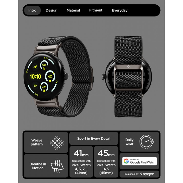 Θήκη Spigen SGP LITE FIT ”X” ΛΟΥΡΑΚΙ για Google Pixel Watch 4/3 45mm - MATTE ΜΑΥΡΟ - AMP09487