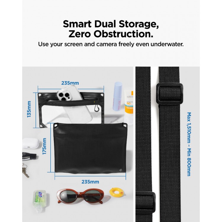 Spigen Aqua Shield Αδιάβροχη θήκη A640 (Dual, Crossbag) , 1 ΤΕΜ. - ΜΑΥΡΟ - AMP09746