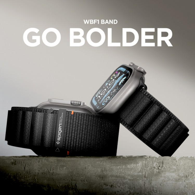 Spigen SGP WBF1 Fabric(hook) Band / λουράκι για Apple Watch series Ultra 3/2/1 49mm, Series 11/10 46mm and Series 9/8/7/6/5/4/SE 45mm, 44mm - ΜΑΥΡΟ - AMP10144