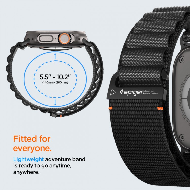 Spigen SGP WBF1 Fabric(hook) Band / λουράκι για Apple Watch series Ultra 3/2/1 49mm, Series 11/10 46mm and Series 9/8/7/6/5/4/SE 45mm, 44mm - ΜΑΥΡΟ - AMP10144