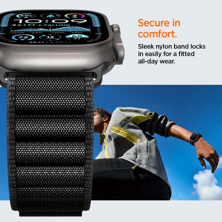 Spigen SGP WBF1 Fabric(hook) Band / λουράκι για Apple Watch series Ultra 3/2/1 49mm, Series 11/10 46mm and Series 9/8/7/6/5/4/SE 45mm, 44mm - ΜΑΥΡΟ - AMP10144
