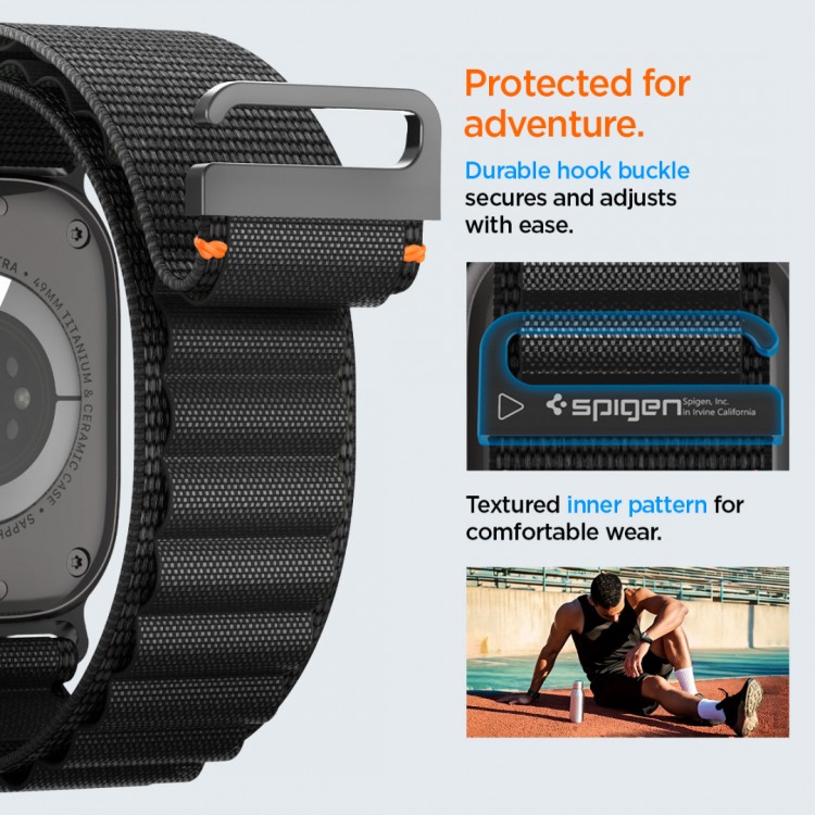 Spigen SGP WBF1 Fabric(hook) Band / λουράκι για Apple Watch series Ultra 3/2/1 49mm, Series 11/10 46mm and Series 9/8/7/6/5/4/SE 45mm, 44mm - ΜΑΥΡΟ - AMP10144
