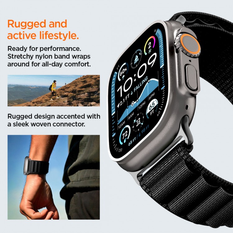 Spigen SGP WBF1 Fabric(hook) Band / λουράκι για Apple Watch series Ultra 3/2/1 49mm, Series 11/10 46mm and Series 9/8/7/6/5/4/SE 45mm, 44mm - ΜΑΥΡΟ - AMP10144