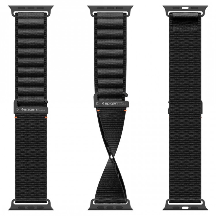 Spigen SGP WBF1 Fabric(hook) Band / λουράκι για Apple Watch series Ultra 3/2/1 49mm, Series 11/10 46mm and Series 9/8/7/6/5/4/SE 45mm, 44mm - ΜΑΥΡΟ - AMP10144