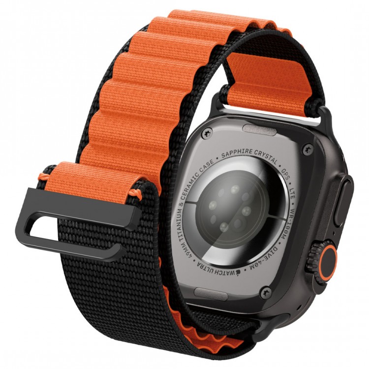 Spigen SGP WBF1 Fabric(hook) Band / λουράκι για Apple Watch series Ultra 3/2/1 49mm, Series 11/10 46mm and Series 9/8/7/6/5/4/SE 45mm, 44mm - ΜΑΥΡΟ/ΠΟΡΤΟΚΑΛΙ - AMP10145