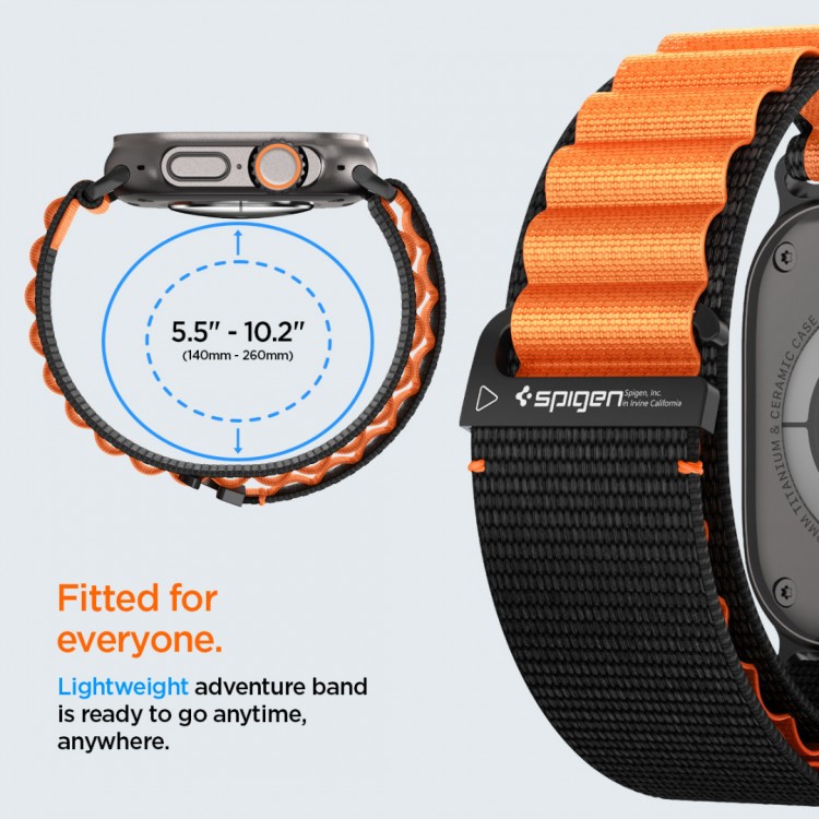 Spigen SGP WBF1 Fabric(hook) Band / λουράκι για Apple Watch series Ultra 3/2/1 49mm, Series 11/10 46mm and Series 9/8/7/6/5/4/SE 45mm, 44mm - ΜΑΥΡΟ/ΠΟΡΤΟΚΑΛΙ - AMP10145