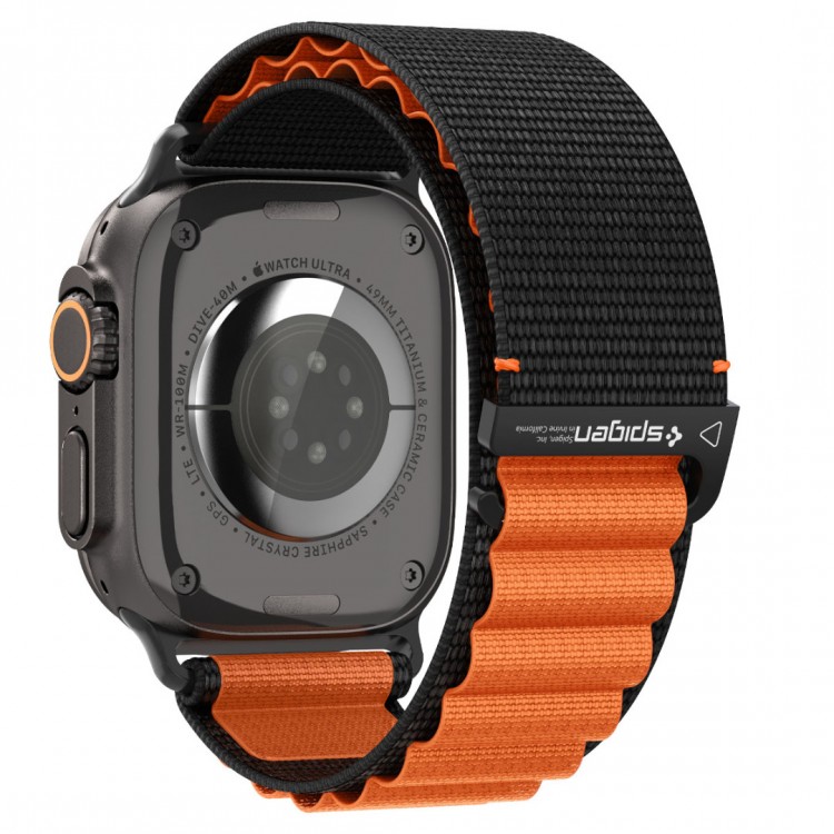 Spigen SGP WBF1 Fabric(hook) Band / λουράκι για Apple Watch series Ultra 3/2/1 49mm, Series 11/10 46mm and Series 9/8/7/6/5/4/SE 45mm, 44mm - ΜΑΥΡΟ/ΠΟΡΤΟΚΑΛΙ - AMP10145