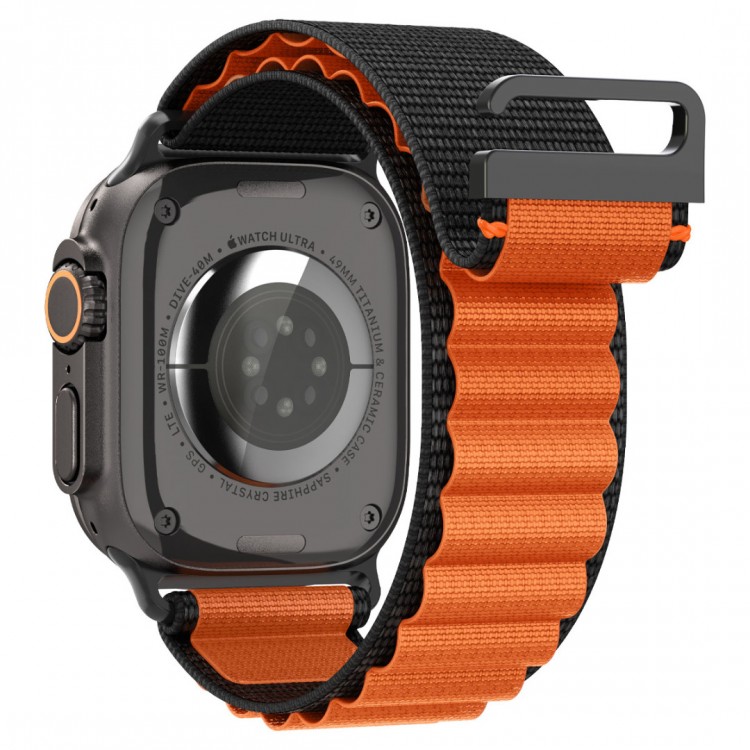 Spigen SGP WBF1 Fabric(hook) Band / λουράκι για Apple Watch series Ultra 3/2/1 49mm, Series 11/10 46mm and Series 9/8/7/6/5/4/SE 45mm, 44mm - ΜΑΥΡΟ/ΠΟΡΤΟΚΑΛΙ - AMP10145